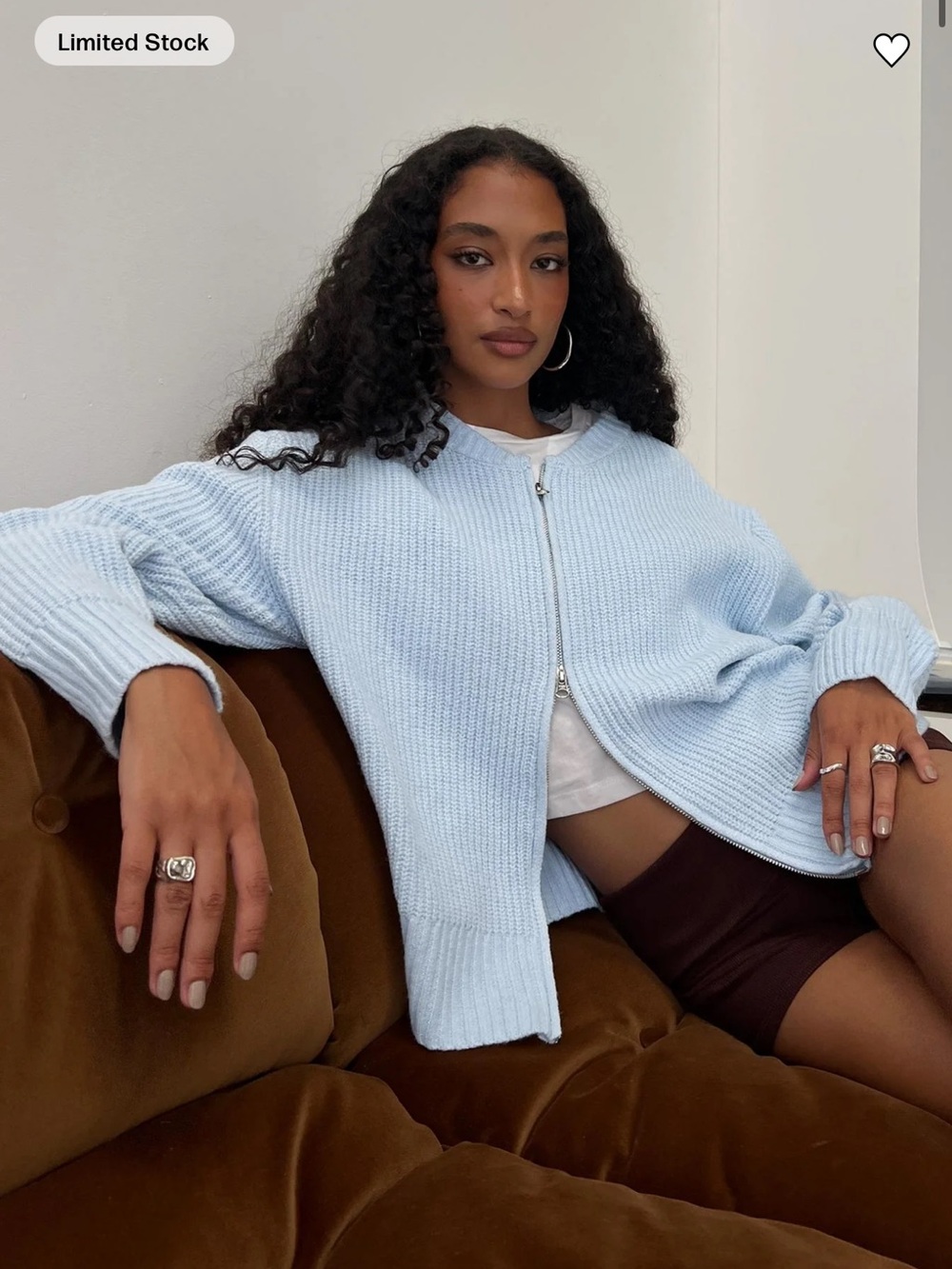 Princess Polly Lexene Light Blue Zip-Front Knit Sweater